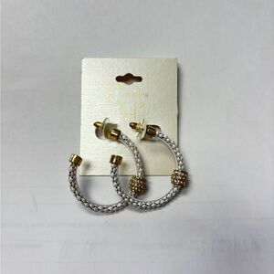 White Braided Hoop Earrings with Gold Accents